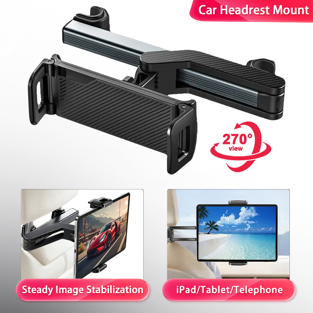Trimble Tablet Accessories - アップグレードされた伸縮式車載後部座席枕用スマホホルダー、タブレットスタンド、シート後部ヘッドレスト取り付けブラケット（4.7～12.9インチのスマホ・タブレット用）