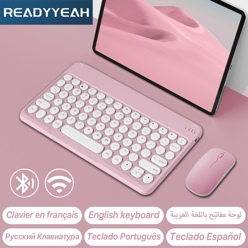 Tablet Accessories Kit - Apple, Samsung, iPad, iPhone,タブレット用のBluetoothワイヤレスキーボードとマウス,スペイン語,ポルトガル語,ロシア語,フランス語版