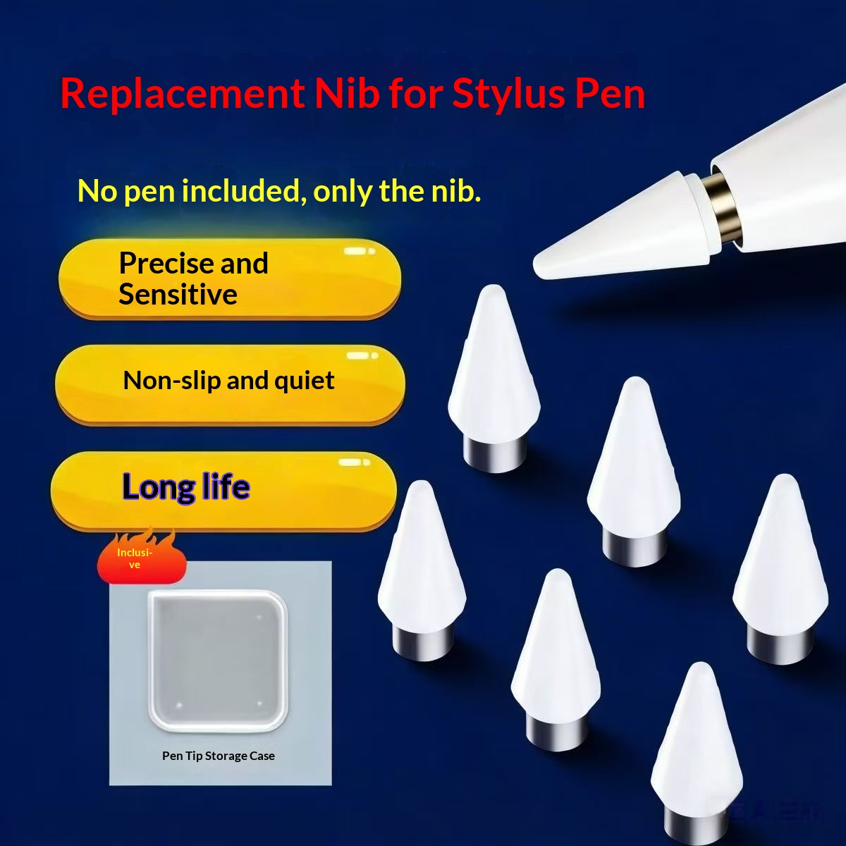 Tablet Pencil Accessories - 静電容量式ペン用交換ペン先、耐摩耗性、静音タッチスクリーンペン交換用ペン先、ロングペンシャフト交換用、タブレット用ファインチップペン交換用、フラット交換用ペン先